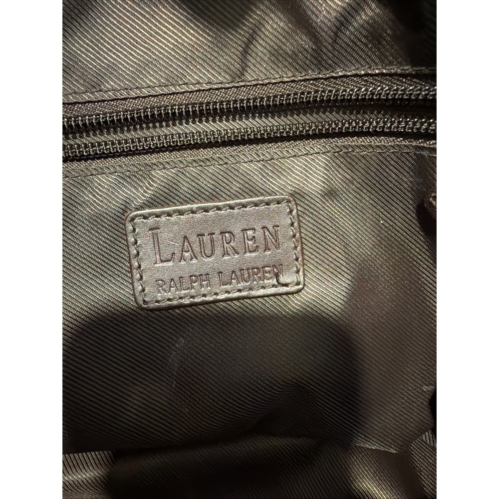 Ralph Lauren Herringbone Plaid Suede Tote Bag Large Brown Leather Handles Laptop - Picture 9 of 16